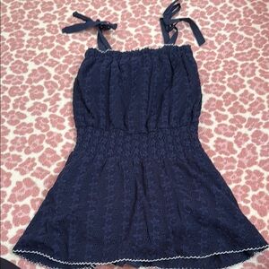 Navy Blue Sleeveless shirt romper with Bow Straps